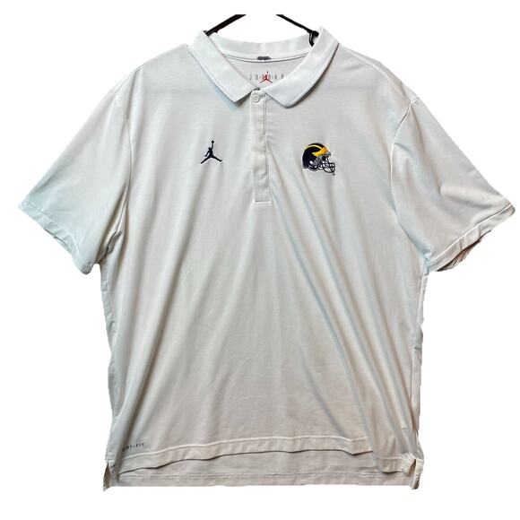 Jordan Dri-Fit Michigan Wolverines Polo Shirt White XL Jumpman NCAA Football - Picture 1 of 9